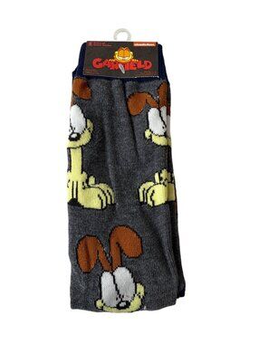 Garfield and Odie Crew Socks Mens Novelty Cartoon Gray NWT One Size